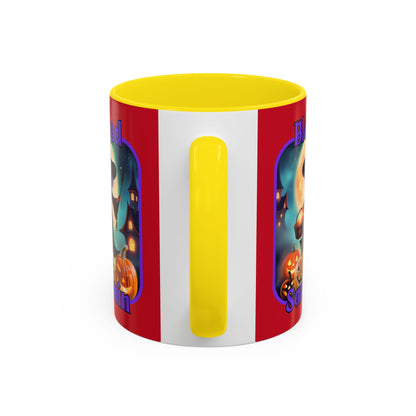 Blessed Samhain Little Witch Purple font Red Accent Mug by CreepyCrafts.boo