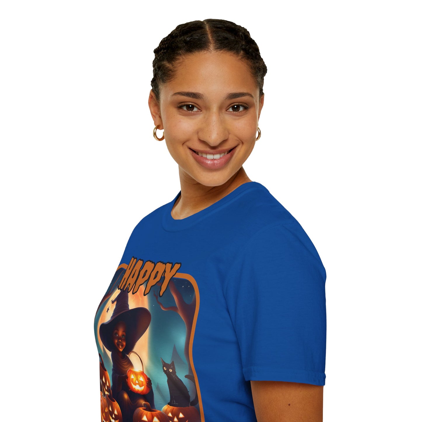 Happy Halloween Cute Witch Orange font, Dark colors, Unisex T-Shirt by CreepyCrafts.boo