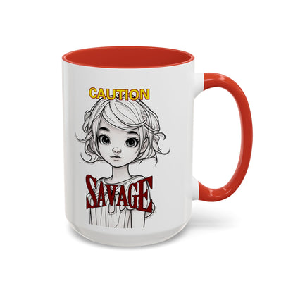 Caution, Savage White Accent Mug by cypherpunkgear.com