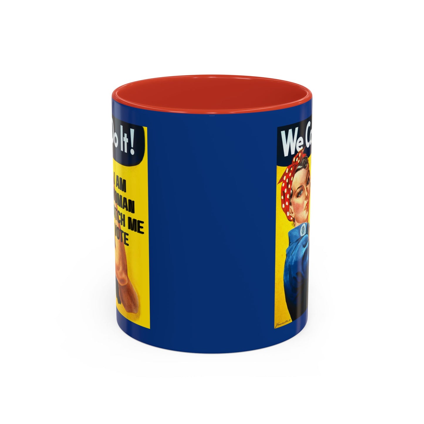 I Am Woman Watch Me Vote Rosie Dark Blue Accent Mug by cypherpunkgear.com