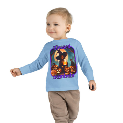 Blessed Samhain Cute Witch PRfont Toddler Long Sleeve Tee by cypherpunkgear