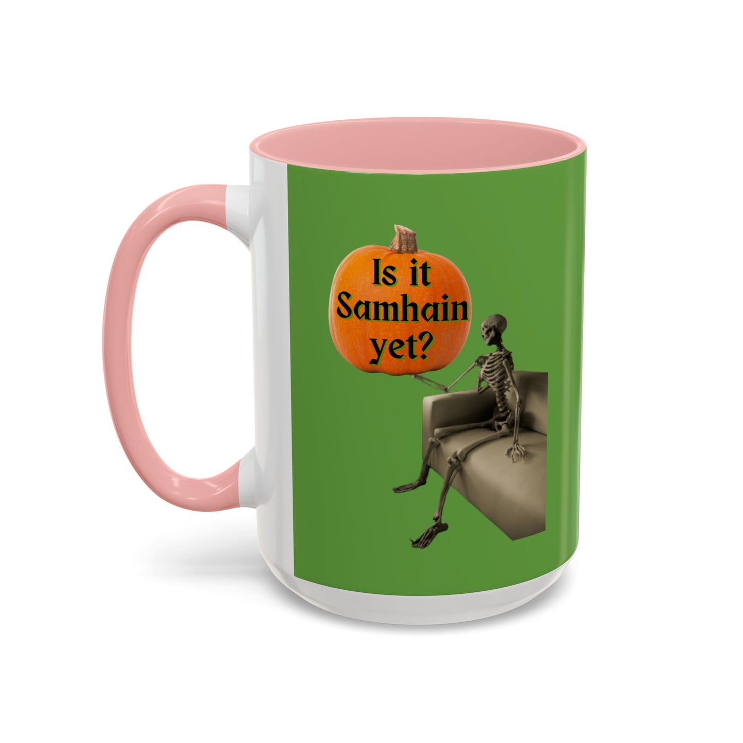 Is it Samhain yet? Skeleton's Pumpkin Green Accent Mug by CreepyCrafts.boo