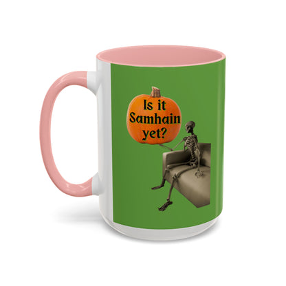 Is it Samhain yet? Skeleton's Pumpkin Green Accent Mug by CreepyCrafts.boo