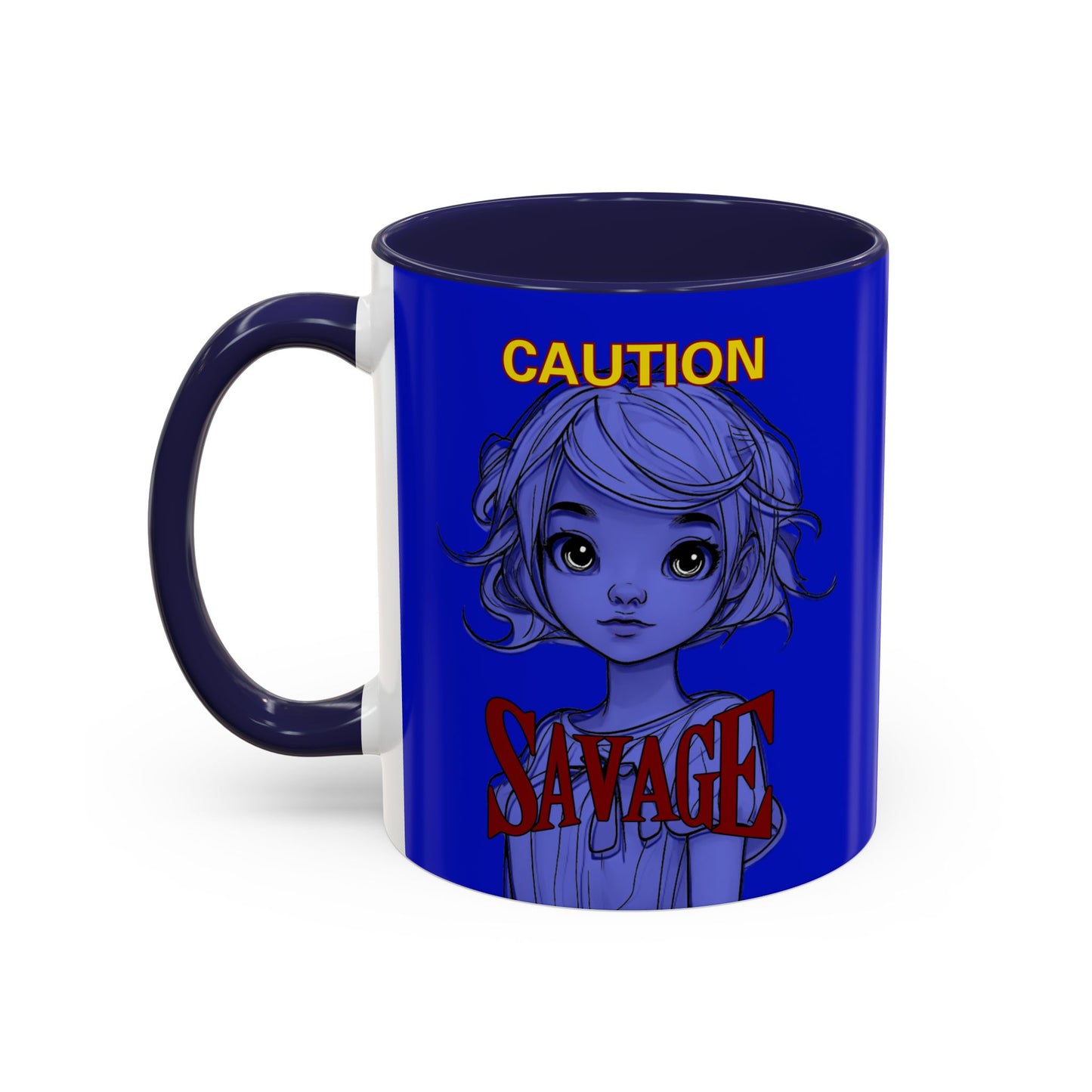 Caution, Savage Dark Blue Accent Mug by cypherpunkgear.com