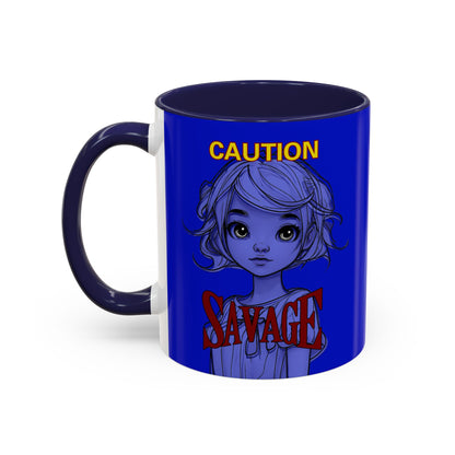 Caution, Savage Dark Blue Accent Mug by cypherpunkgear.com