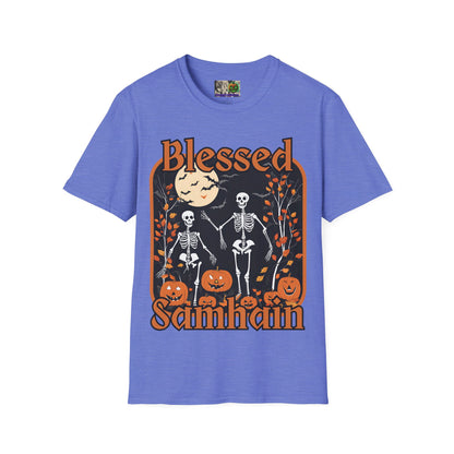 Spooktacular Skeletons of Samhain Light colors Unisex T-Shirt by CreepyCrafts.boo