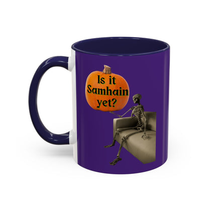 Is it Samhain yet? Skeleton's Pumpkin Purple Accent Mug by CreepyCrafts.boo