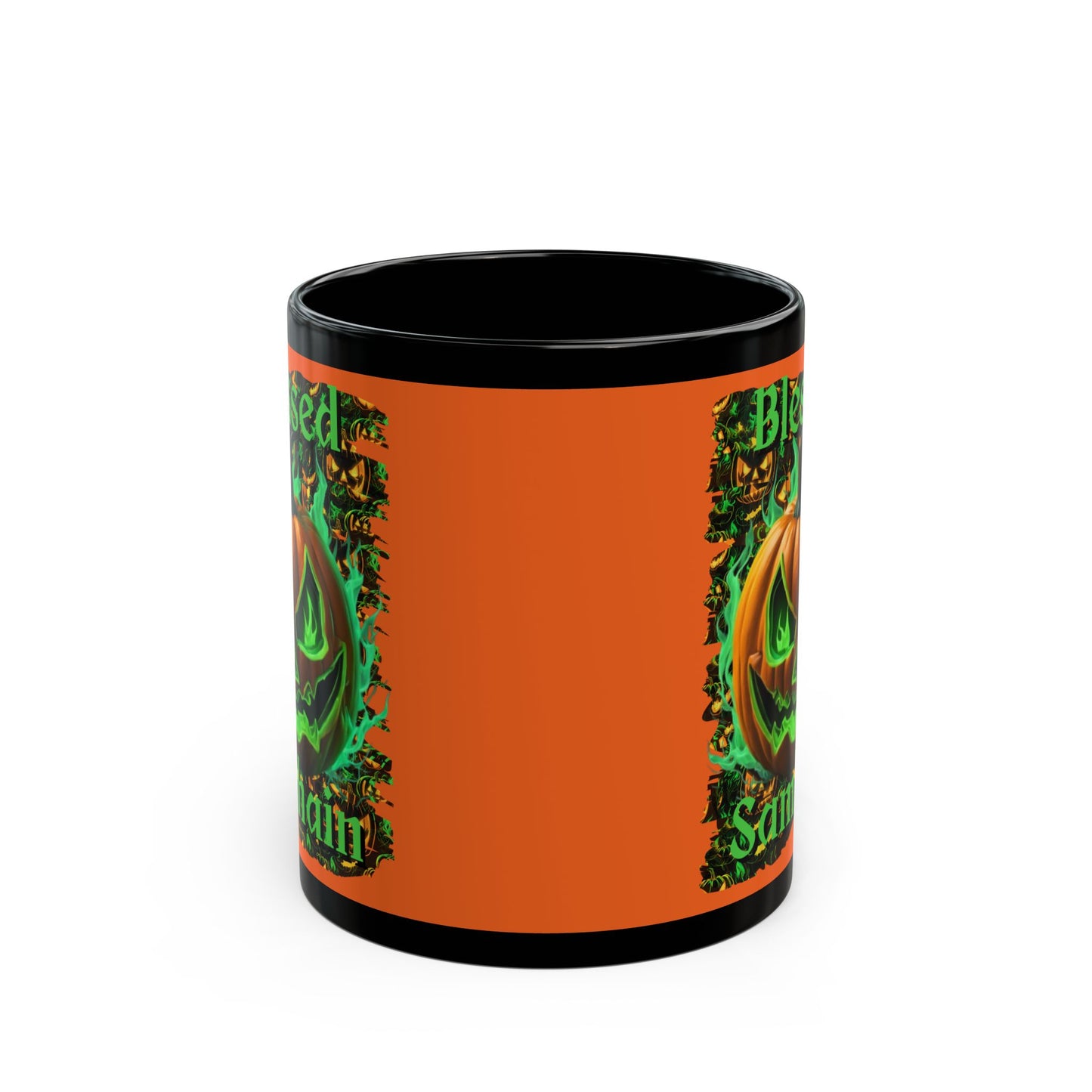 Blessed Samhain Green Jack Orange Mug by CreepyCrafts.boo