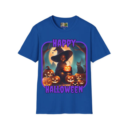 Happy Halloween Cute Witch Purple font Dark colors Unisex T-Shirt by CreepyCrafts.boo