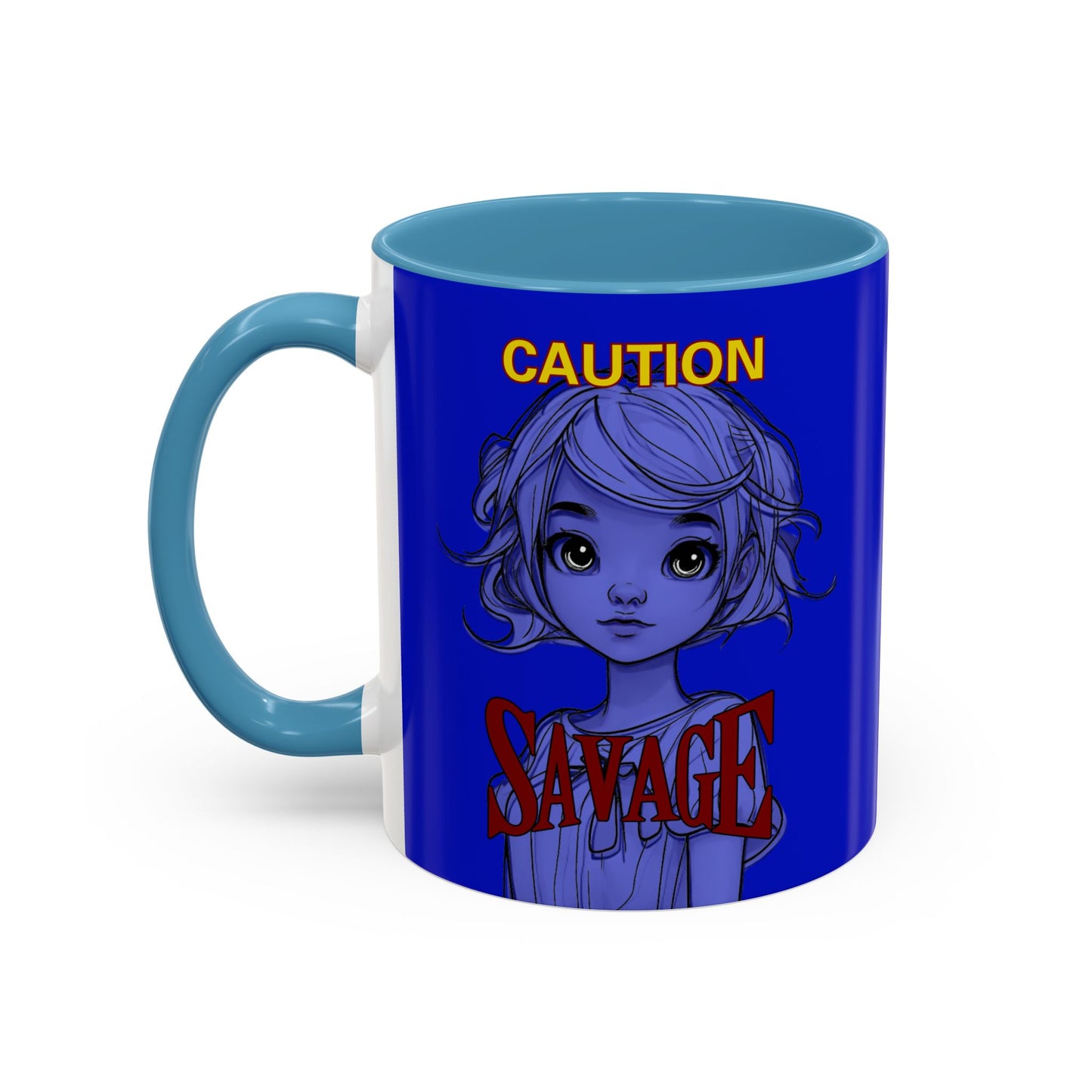 Caution, Savage Dark Blue Accent Mug by cypherpunkgear.com