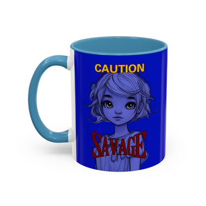 Caution, Savage Dark Blue Accent Mug by cypherpunkgear.com