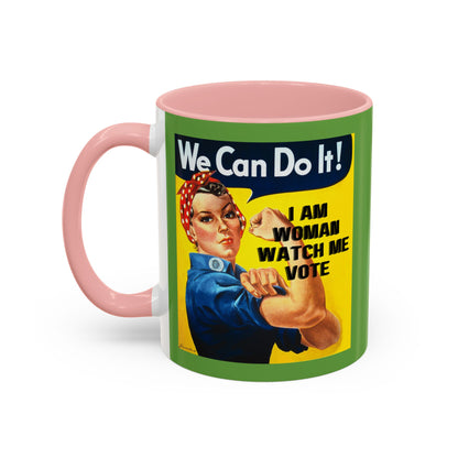 I Am Woman Watch Me Vote Rosie Green Accent Mug by cypherpunkgear.com