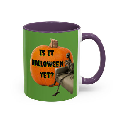Is it Halloween yet? Skeleton's Giant Pumpkin Green Accent Mug by CreepyCrafts.boo