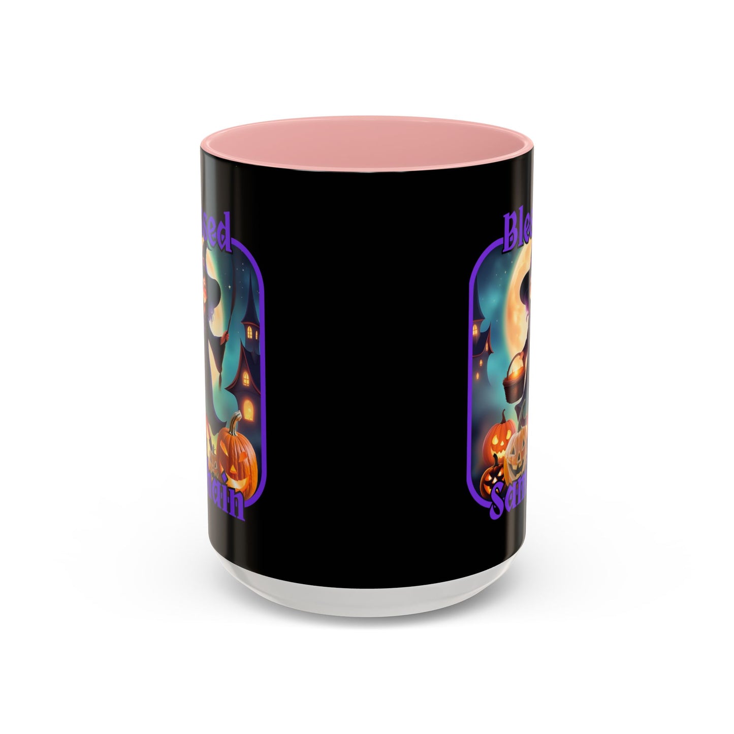 Blessed Samhain Little Witch Purple font Black Accent Mug by CreepyCrafts.boo