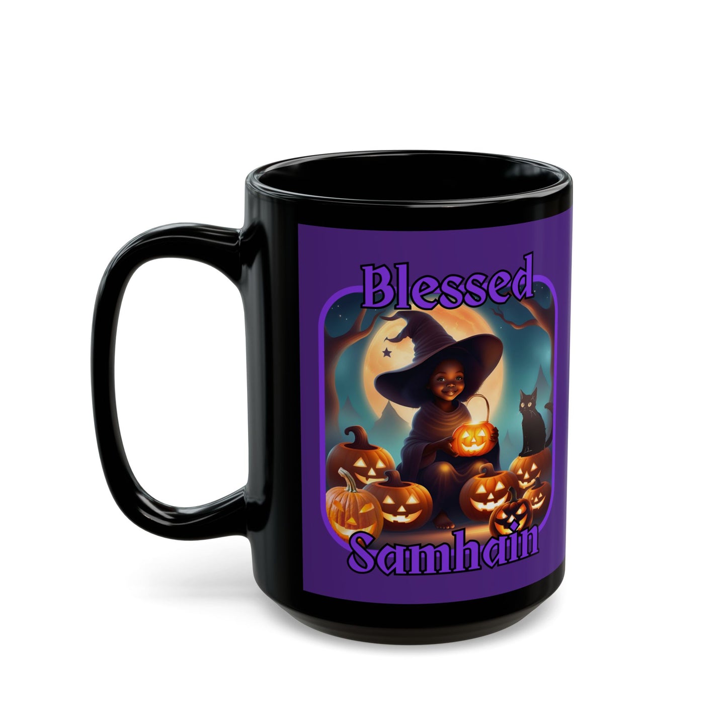 Blessed Samhain Cute Witch Purple font Purple Mug by CreepyCrafts.boo