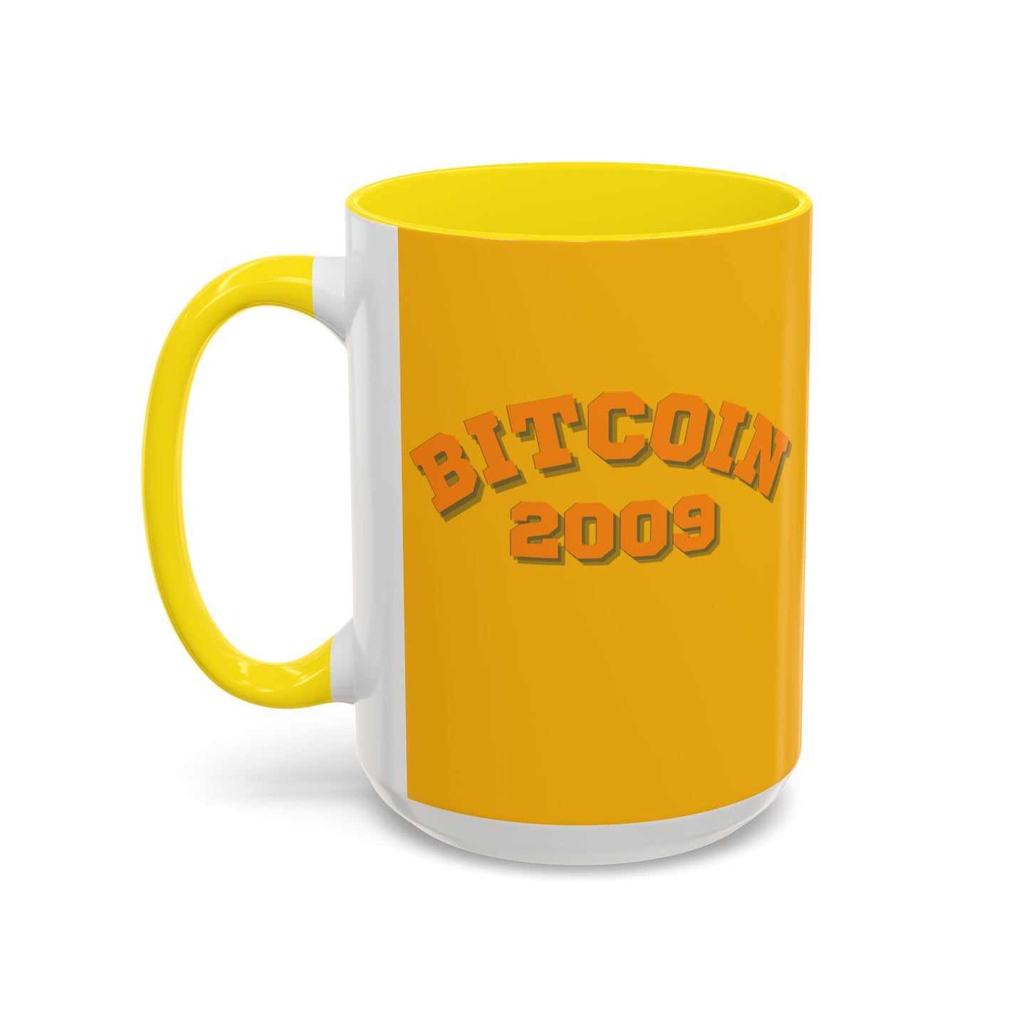 Bitcoin 2009 Yellow Accent Mug by cypherpunkgear.com