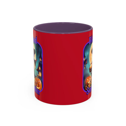 Blessed Samhain Little Witch Purple font Red Accent Mug by CreepyCrafts.boo