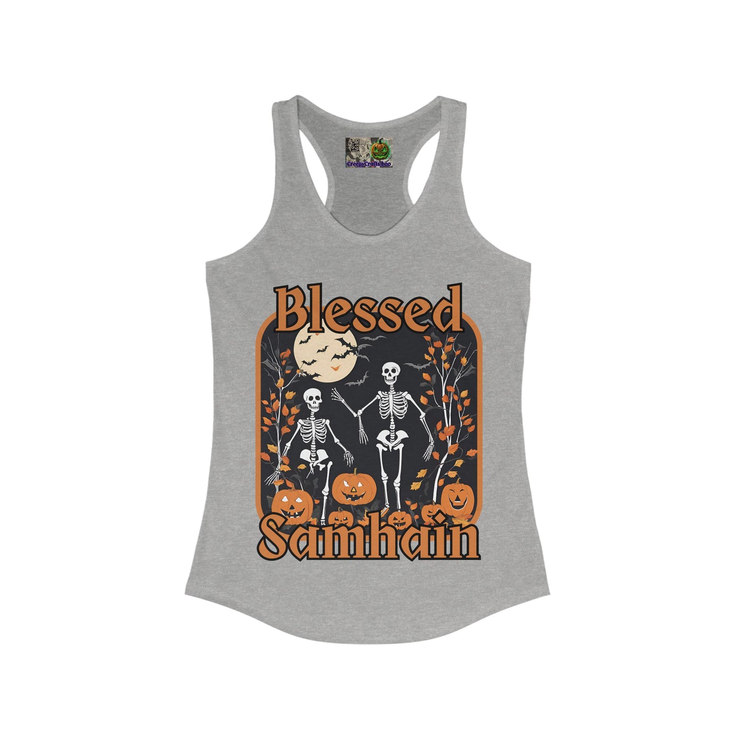 Spooktacular Skeletons of Samhain Women's Racerback Tank Top by CreepyCrafts.boo