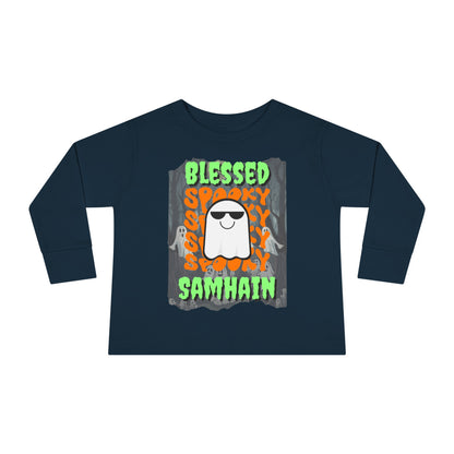 Spooky Blessed Samhain Ghost GNfont Toddler Long Sleeve Tee by cypherpunkgear