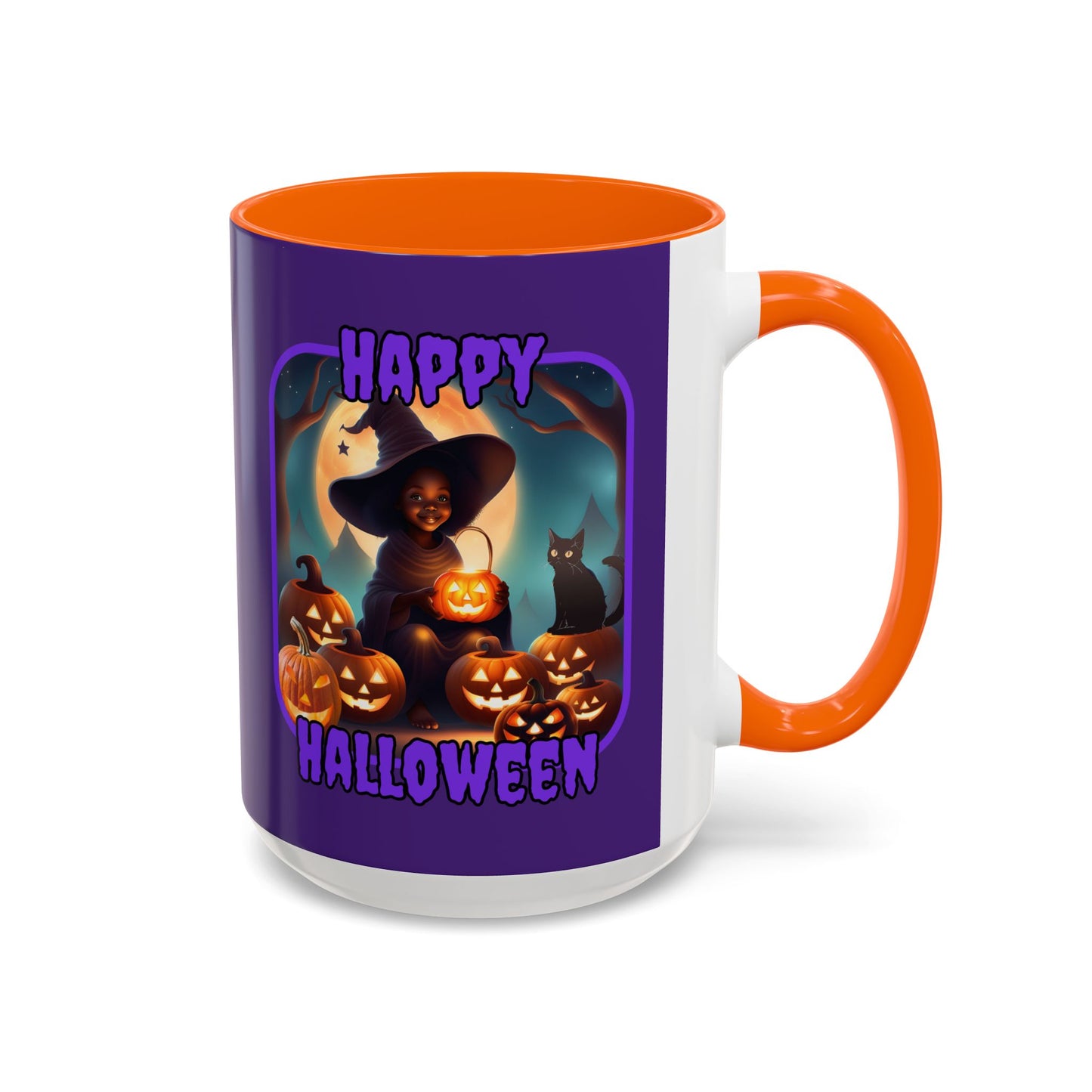 Happy Halloween Cute Witch Purple font Purple Accent Mug by CreepyCrafts.boo