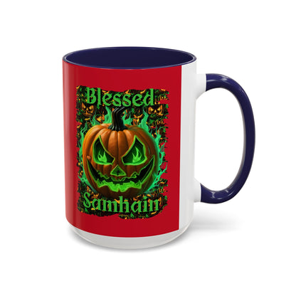Blessed Samhain Green Jack Red Accent Mug by CreepyCrafts.boo