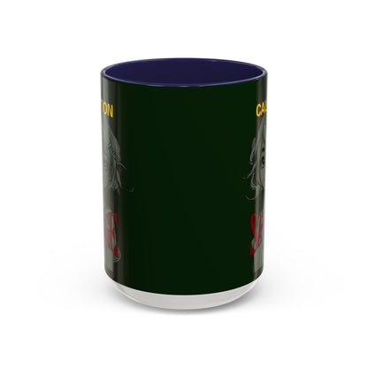 Caution, Savage Dark Green Accent Mug by cypherpunkgear.com