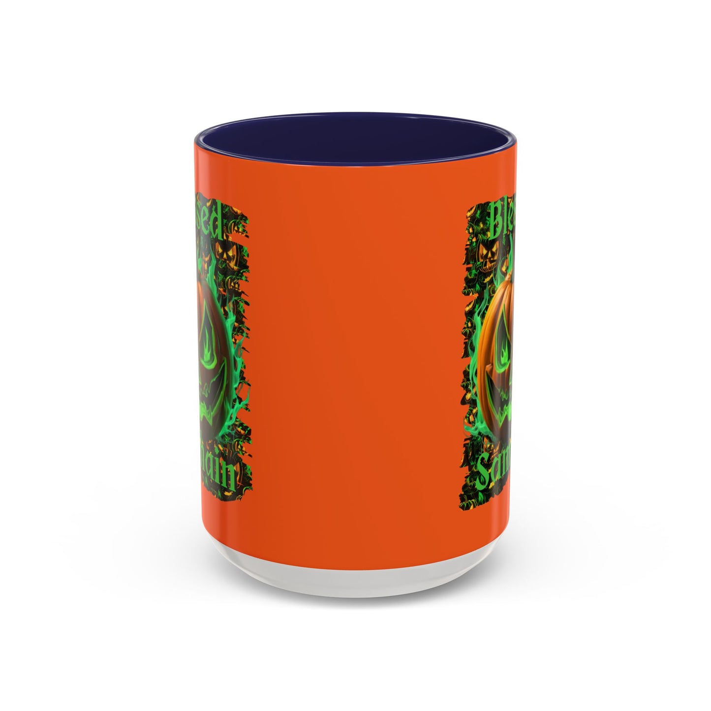Blessed Samhain Green Jack Orange Accent Mug by CreepyCrafts.boo