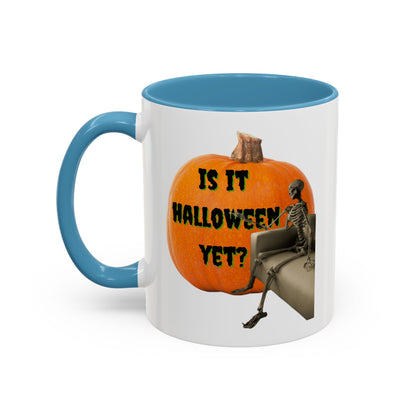 Is it Halloween yet? Skeleton's Giant Pumpkin White Accent Mug by CreepyCrafts.boo