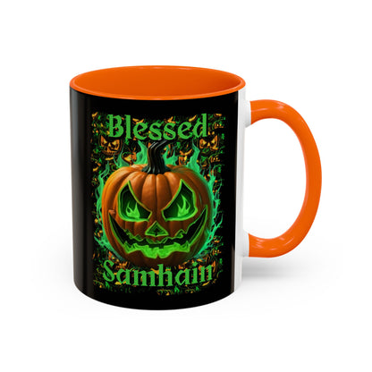 Blessed Samhain Green Jack Black Accent Mug by CreepyCrafts.boo
