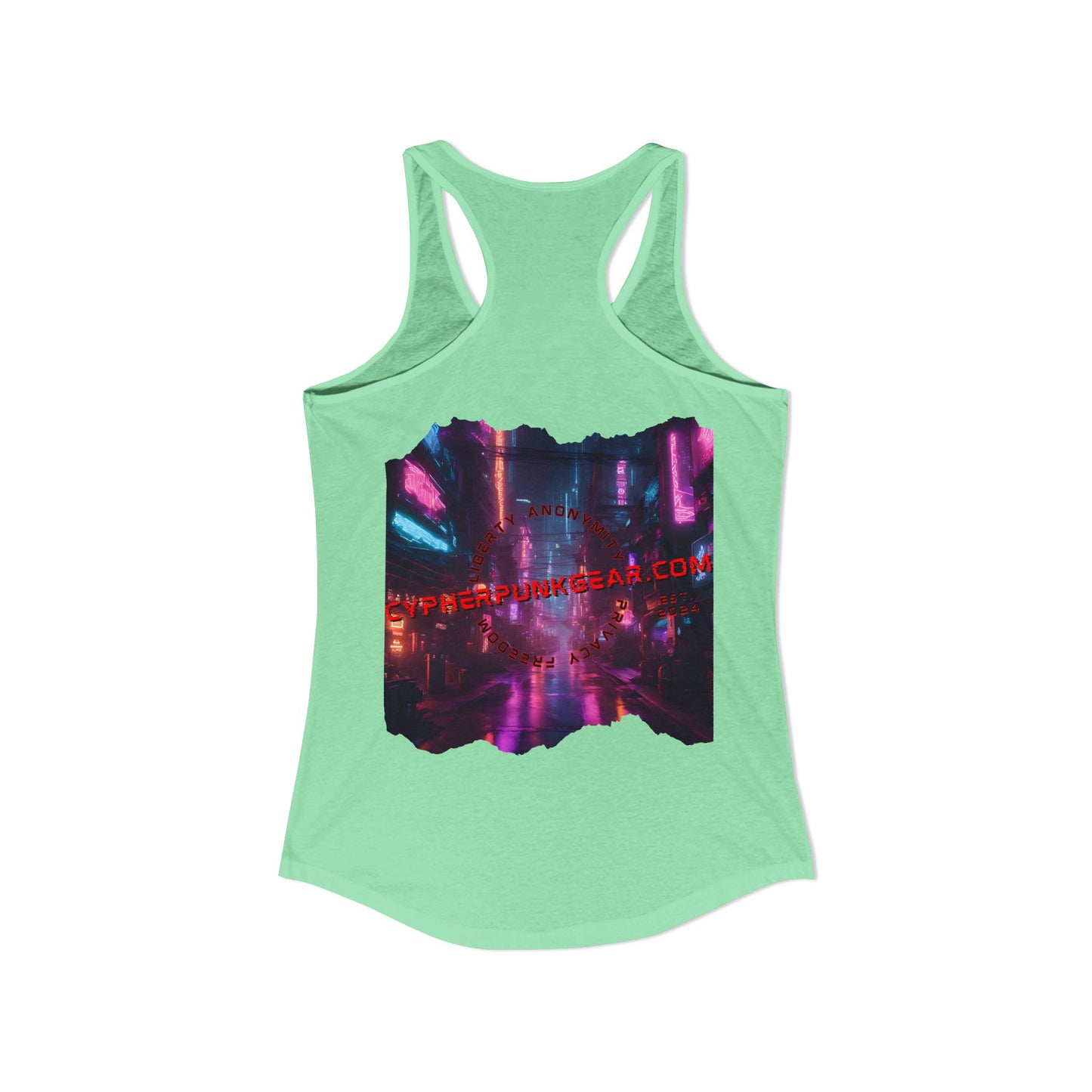 2-sided, cypherpunkgear.com Logo & Cityscape Women's Racerback Tank Top by cypherpunkgear.com