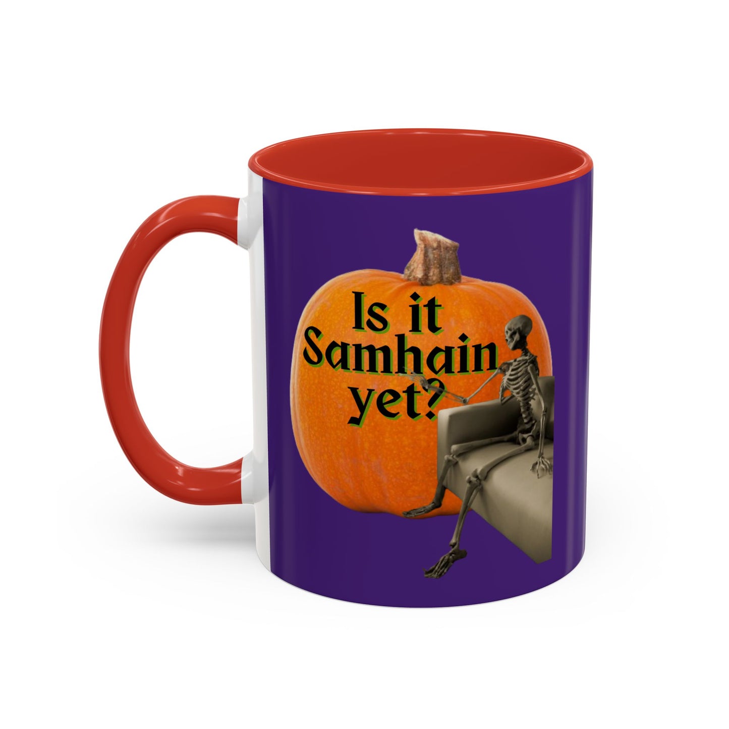 Is It Samhain Yet? Skeleton's Giant Pumpkin Purple Accent Mug by CreepyCrafts.boo