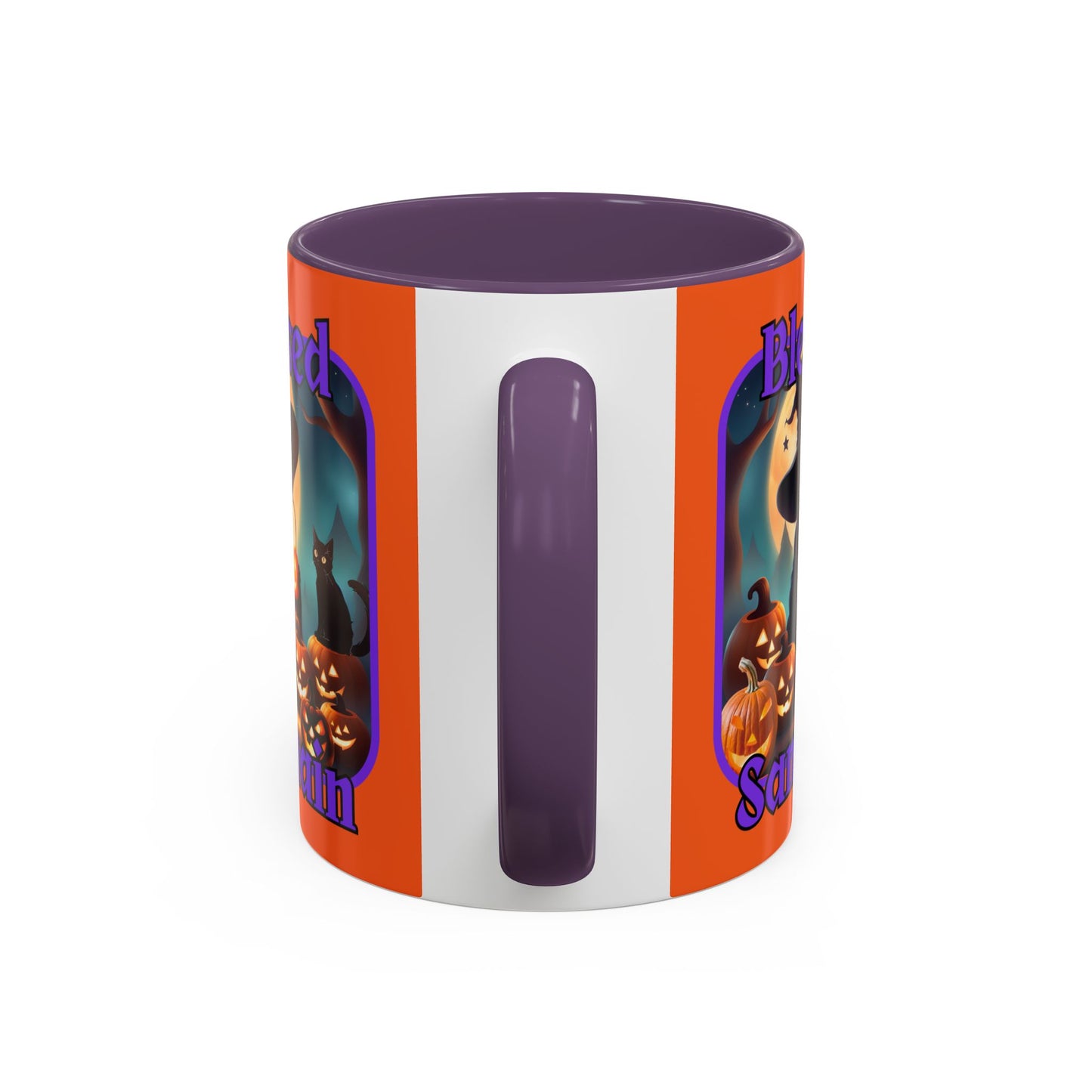 Blessed Samhain Cute Witch Purple font Orange Accent Mug by CreepyCrafts.boo