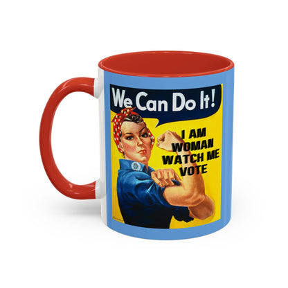 I Am Woman Watch Me Vote Rosie Light Blue Accent Mug by cypherpunkgear.com