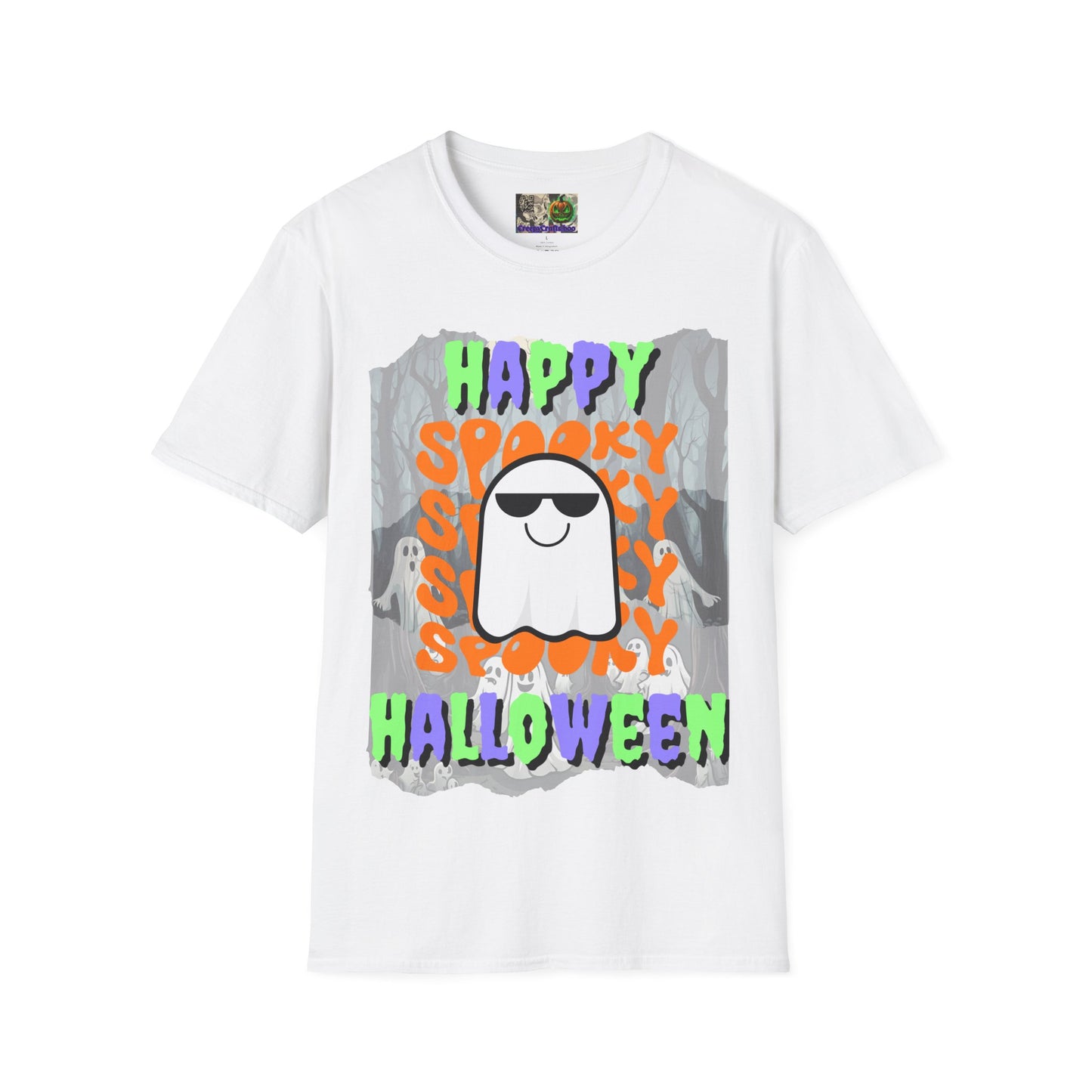 Spooky Happy Halloween Ghost Light colors Mixed font Unisex T-Shirt by CreepyCrafts.boo
