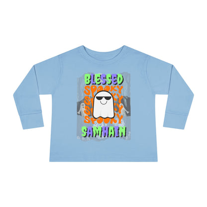 Spooky Blessed Samhain Ghost Mixed font Toddler Long Sleeve Tee by CreepyCrafts.boo