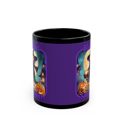 Blessed Samhain Little Witch Purple font Purple Mug by CreepyCrafts.boo