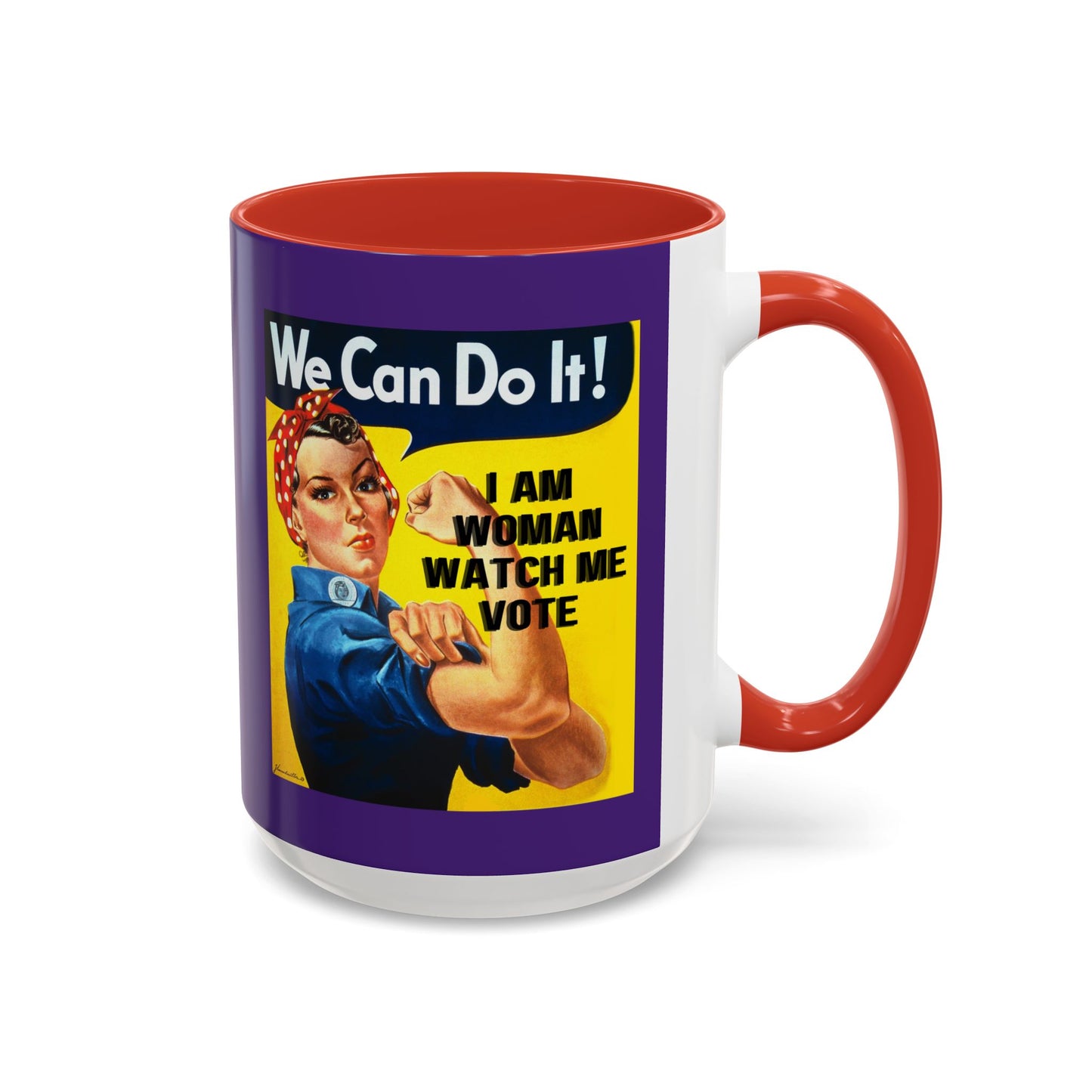 I Am Woman Watch Me Vote Rosie Purple Accent Mug by cypherpunkgear.com
