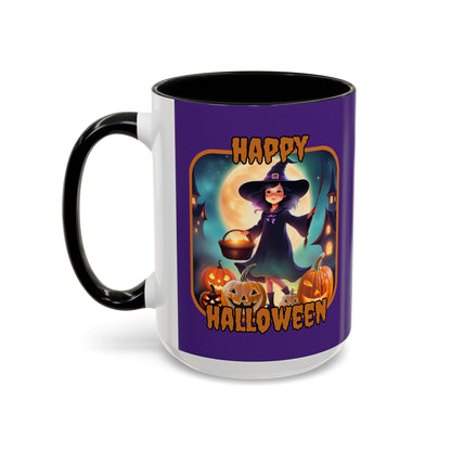 Happy Halloween Little Witch Orange font Purple Accent Mug by CreepyCrafts.boo
