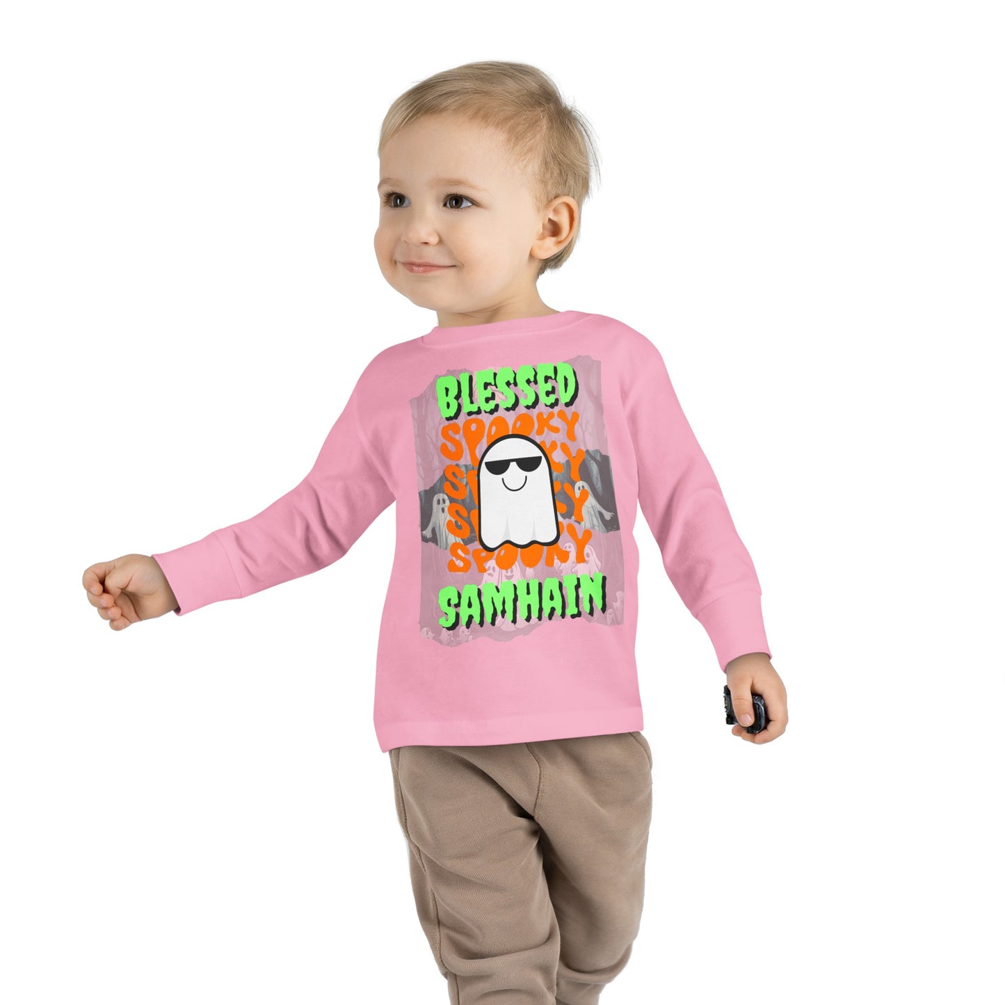 Spooky Blessed Samhain Ghost GNfont Toddler Long Sleeve Tee by cypherpunkgear