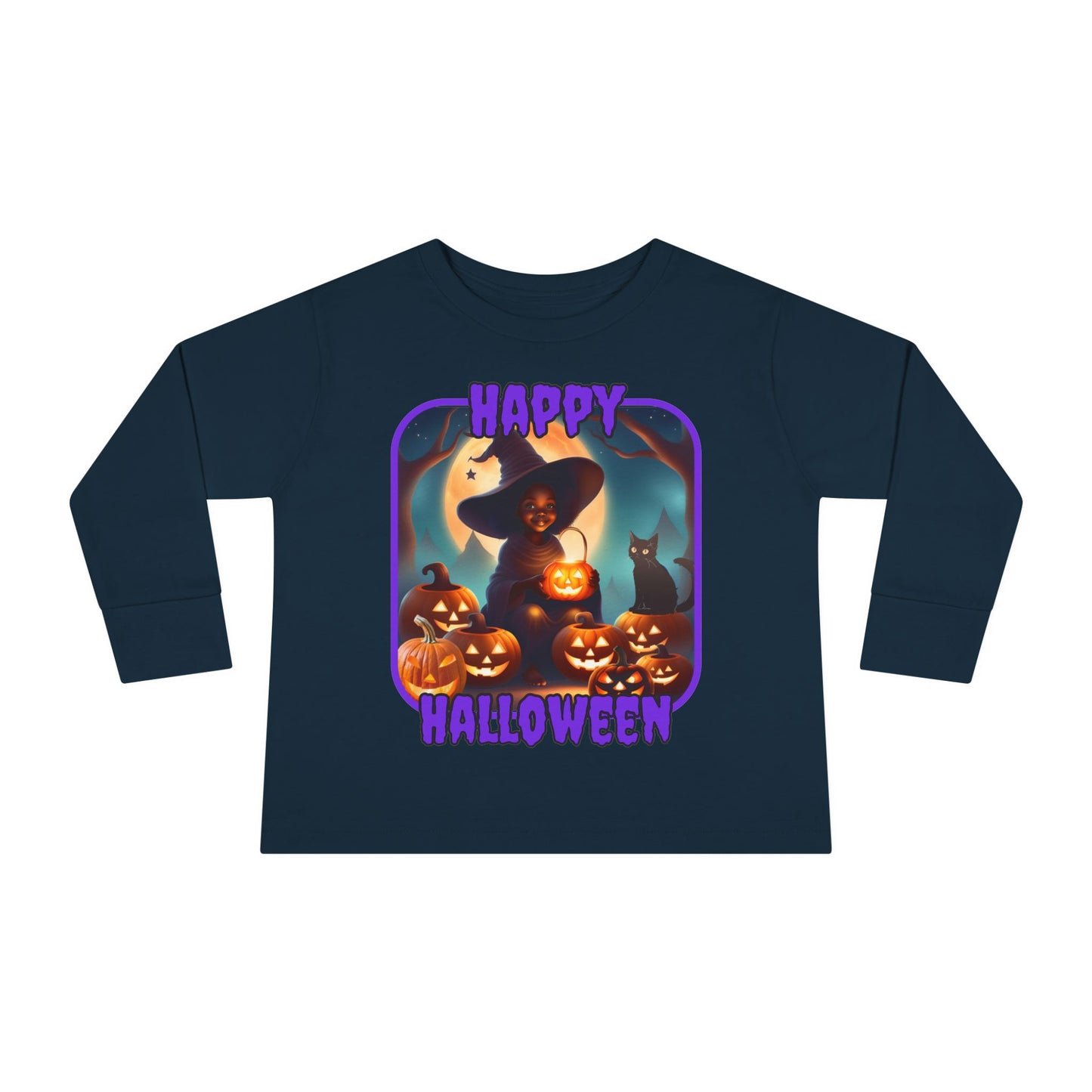Happy Halloween Cute Witch Purple font Toddler Long Sleeve Tee by CreepyCrafts.boo
