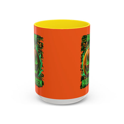 Happy Halloween Green Jack Orange Accent Mug by CreepyCrafts.boo