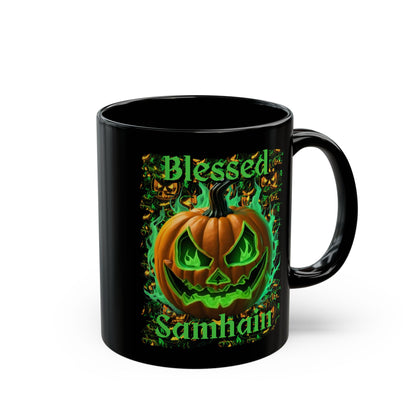 Blessed Samhain Green Jack Black Mug by CreepyCrafts.boo