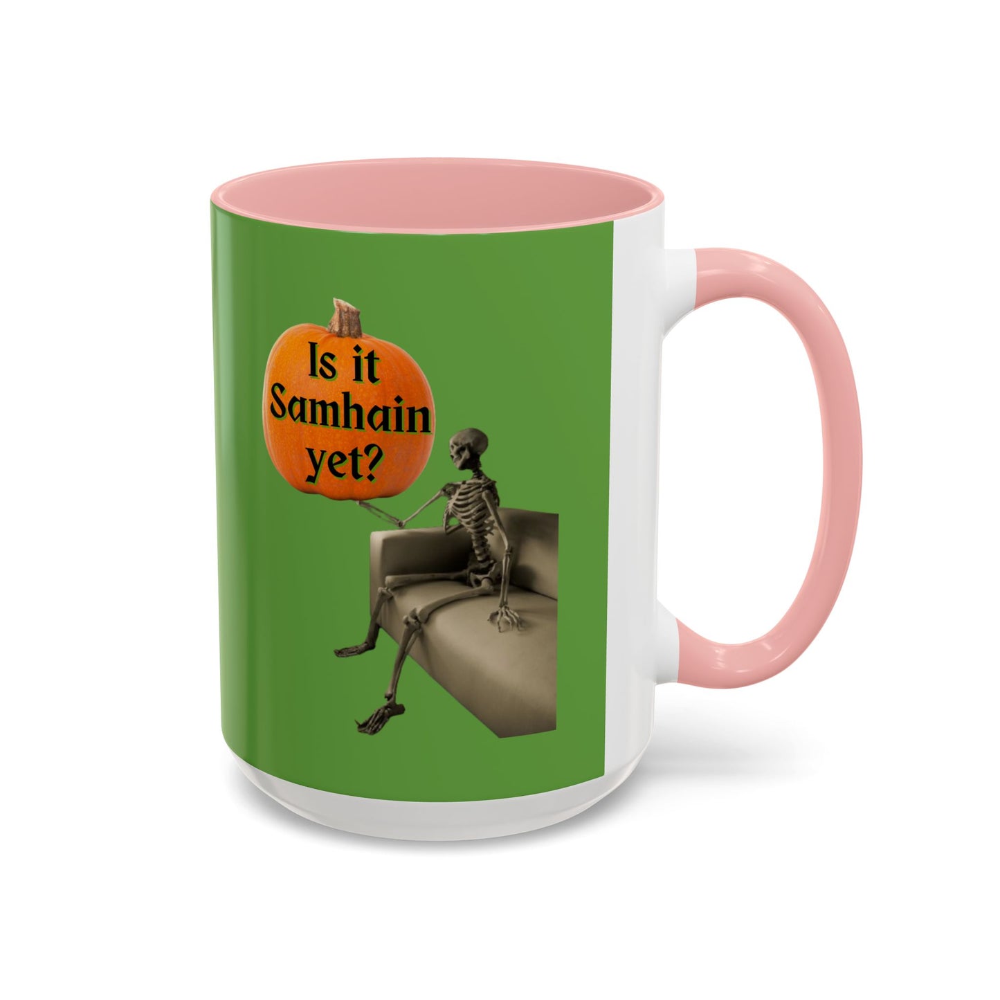 Is it Samhain yet? Skeleton's Pumpkin Green Accent Mug by CreepyCrafts.boo