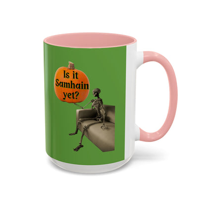 Is it Samhain yet? Skeleton's Pumpkin Green Accent Mug by CreepyCrafts.boo