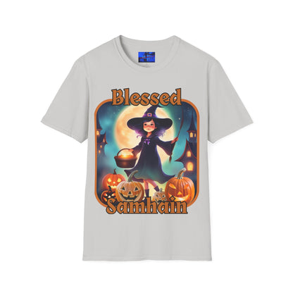 Blessed Samhain Little Witch ORfont LTcolors Unisex T-Shirt by cypherpunkgear