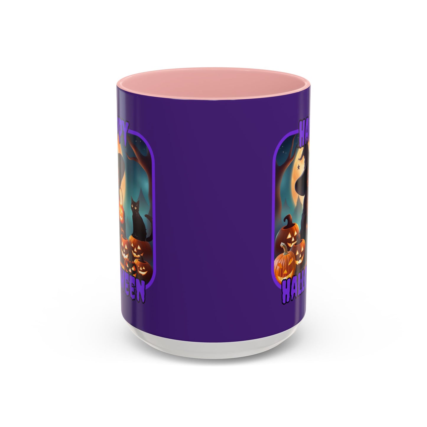 Happy Halloween Cute Witch Purple font Purple Accent Mug by CreepyCrafts.boo