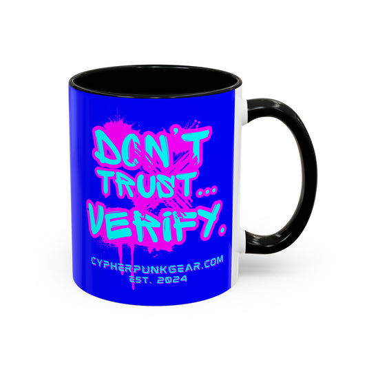 Don't Trust...Verify. Dark Blue Accent Mug by cypherpunkgear.com
