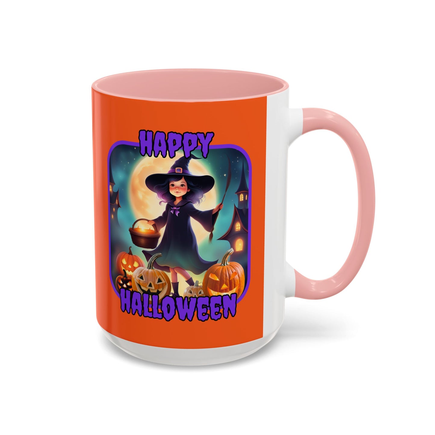 Happy Halloween Little Witch Purple font Orange Accent Mug by CreepyCrafts.boo