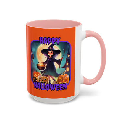 Happy Halloween Little Witch Purple font Orange Accent Mug by CreepyCrafts.boo