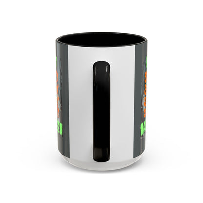 Spooky Happy Halloween Ghost Green font Grey Accent Mug by CreepyCrafts.boo